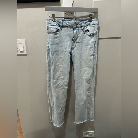 FRAME Le Crop Mini Boot Light Blue Wash Jeans Raw Hem Women 30 Distressed - Picture 1 of 4